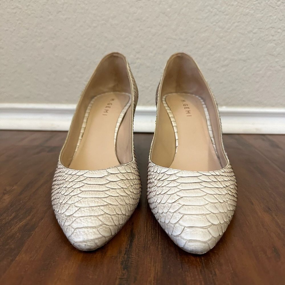 M. GEMI Lustro Snakeskin Pointed Toe Pump Heels Cream Leather - Picture 6 of 14